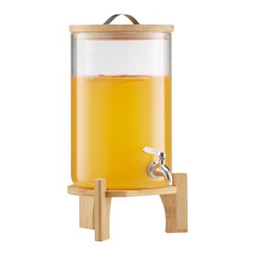 Beverage Dispenser, 2.2 Gallon Drink Dispensers for Parties, Glass Juice Dispenser with Wood Stand, Stainless Steel Spigot