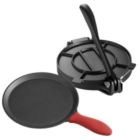 Tortilla Press, 10 Inch Cast Iron Tortilla and Roti Maker, Heavy Duty Tortilladora Press, Pataconera Makers with Handle and 100 Pcs Parchment Pap