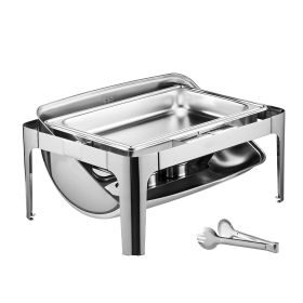 Roll Top Chafing Dish Buffet Complete Set, 9 Qt 1 Pack Stainless Steel Chafer with 2 Half Size Pans