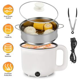 1.8L Electric Hot Pot with Ceramic Inner Liner, Dual Power 300W/600W Multi-Cooker with Steamer Rack, Auto Shut-Off Dry-Boil Protection