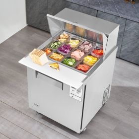 Commercial Refrigerator 28' Sandwich Salad Prep Table 1 Door With 12 Pans (Option: Silver)