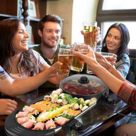 Dual-Electric 2 in 1 Hot Pot & Grill Combo, 2200W Rapid-Heat Indoor , 3.7 QT Non-Stick Hotpot Separate Temp Control , Apartment-Friendly Party Co (Option: defaulttitle)