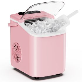 Desktop ice maker, with movable handle, can produce 9 ice balls in 6 to 8 minutes, equipped with a basket and a spoon (Color: pink)