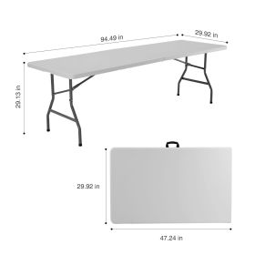 Folding Table Outdoor Indoor Heavy Duty Portable Table with Carrying Handle for Camping Picnic Party (size: 8FT)