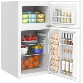 3.2 Cu.Ft Mini Fridge with Freezer, Compact Refrigerator with Adjustable Thermostat, Shelf and Double Reversible Door for Bedroom, Dorm, Home Off (Option: White-490x540x950 mm)